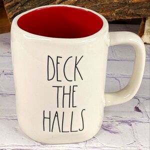 Rae Dunn DECK THE HALLS White/Red Ceramic Mug
